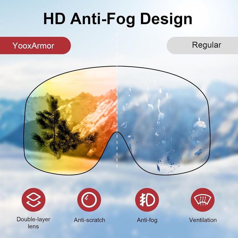 YooxArmor OTG Kids Ski Goggles Kids Snowboard Goggles for Boys Girls Toddler Youth Kid Snow Goggles Anti-Fog UV400 Protection - Image 2